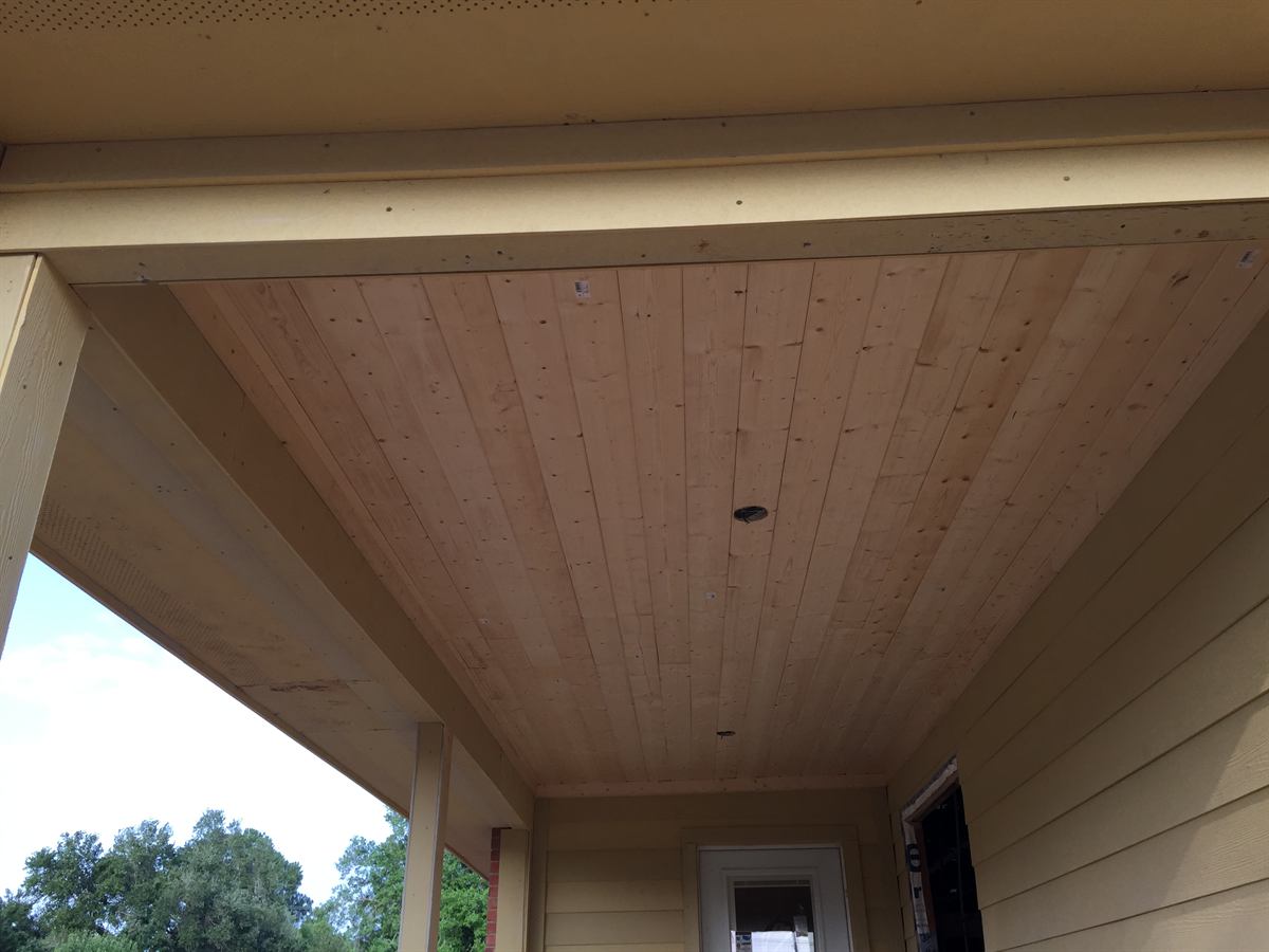 Finished tongue-and-groove porch ceiling